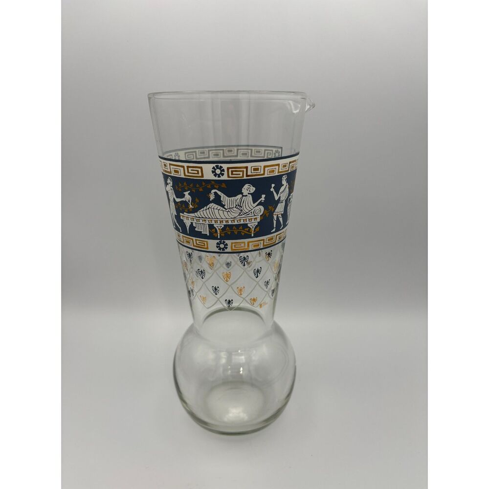 Cera Glass Etruscan Frieze Greek Rounded Bottom Cocktail Pitcher Carafe